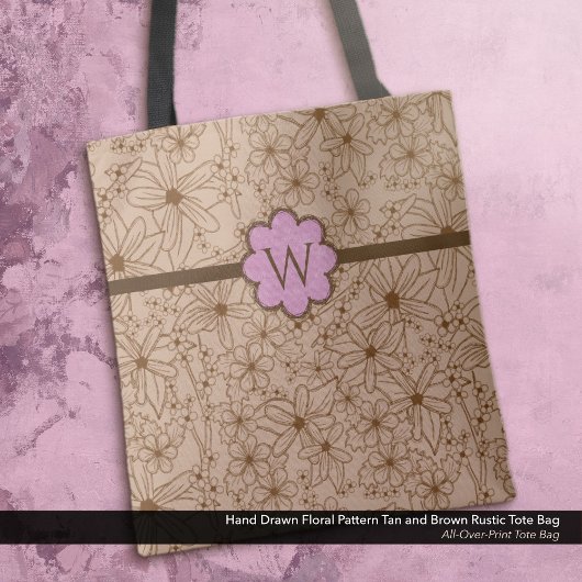 Land Bloemen: Tan en Roze Monogrammed Tote Bag
