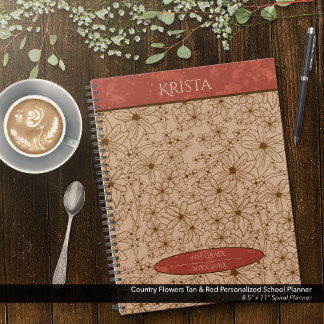 Land Bloemen Tan & Red Gepersonaliseerde School Planner