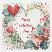 Land bloemige valentijn hartkrans op maat vierkante sticker (Voorkant)