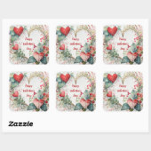 Land bloemige valentijn hartkrans op maat vierkante sticker (Vel)