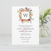 Land Bloom Autum Colors Floral Monogram Weddenscha Kaart (Staand voorkant)