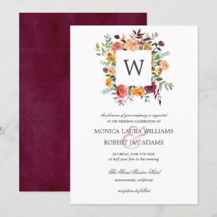 Land Bloom Autum Colors Floral Monogram Weddenscha Kaart