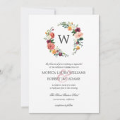 Land Bloom Autum Floral Wreath Monogram Weddenscha Kaart (Voorkant)