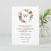 Land Bloom Autum Floral Wreath Monogram Weddenscha Kaart (Staand voorkant)