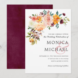 Land Bloom Burgundy Floral hoek Chic Wedding Kaart