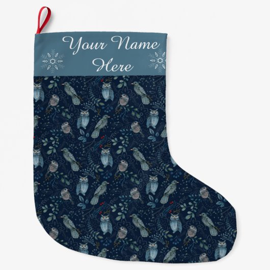 Land Blue Owl Feminine Dove Custom Name Grote Kerstsok (Voorkant)