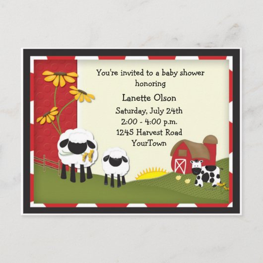 Land Boerderij Baby shower Briefkaart Uitnodiging (Voorkant)