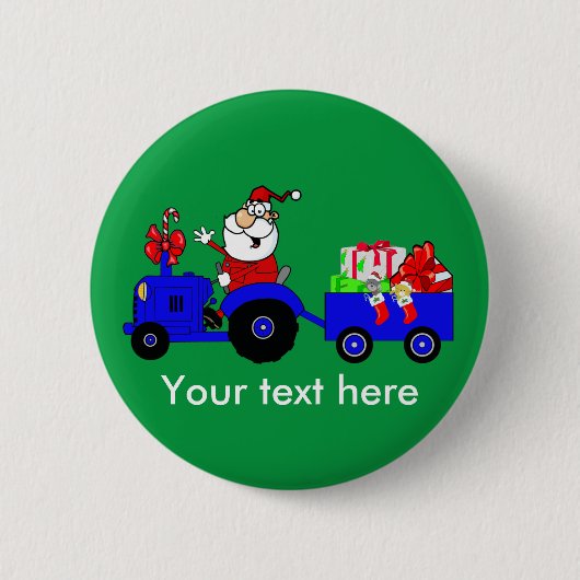 Land Boerderij Santa on Tractor met cadeaus Ronde Button 5,7 Cm (Voorkant)