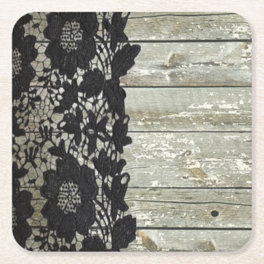 land bohemian zwart kant oud rustiek schuur hout kartonnen onderzetters (Voorkant)
