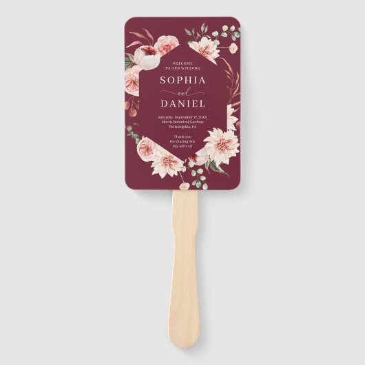 Land Boho Roos Bloemen Trouwprogramma Fan Handwaaier (Voorkant)