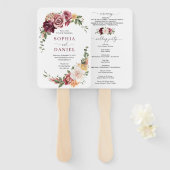 Land Boho Roos Bloemen Trouwprogramma Fan Handwaaier (Voorkant en achterkant)
