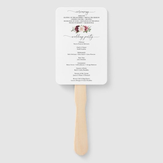 Land Boho Roos Bloemen Trouwprogramma Fan Handwaaier (Achterkant)