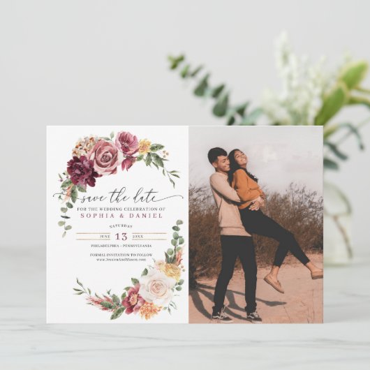 Land Boho Rustic Floral sparen de datum Kaart (Staand voorkant)