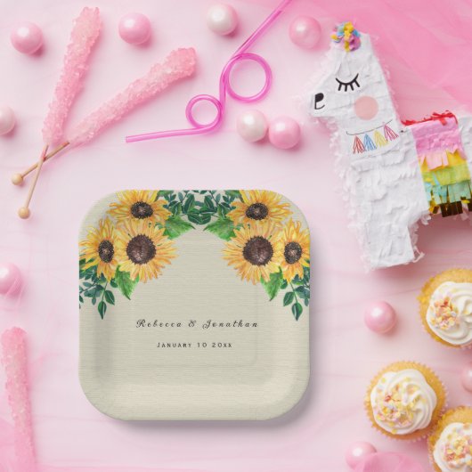 Land Boho Zonnebloem Bruiloft Papieren Bordje (Feest)