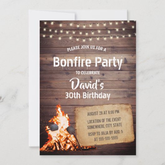 Land Bonfire Party Rustic String Light Birthday Kaart (Voorkant)