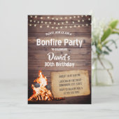 Land Bonfire Party Rustic String Light Birthday Kaart (Staand voorkant)