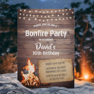 Land Bonfire Party Rustic String Light Birthday Kaart