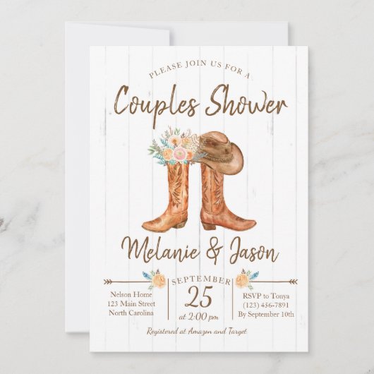 Land Boots Couples Co-Ed Vrijgezellenfeest Kaart (Voorkant)