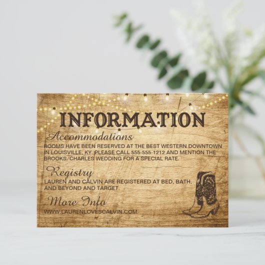 Land Bruiloft Informatie kaart voor Rustieke Bruil (Staand voorkant)