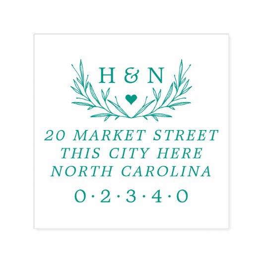 Land Bruiloft Initialen Botanische retour Adres Zelfinktende Stempel (Design)