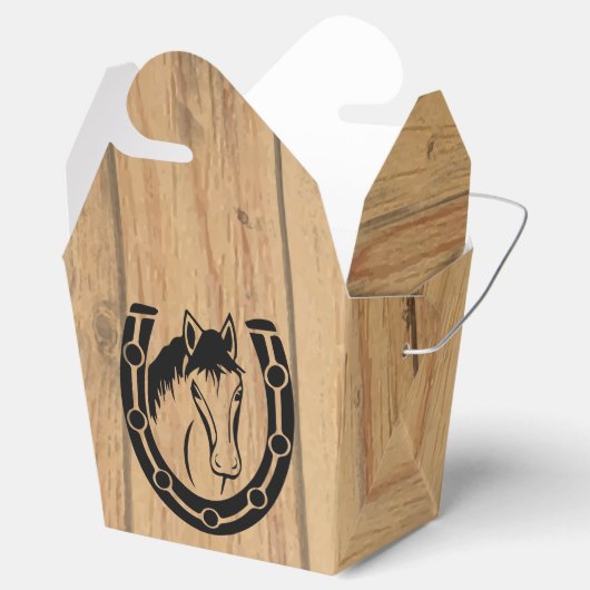 Land Bruiloft Paard Hoefijzer Western Hout Bedankdoosjes (Geopend)