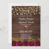 Land Burgundy Floral String Lights Wood Weddenscha Kaart (Voorkant)