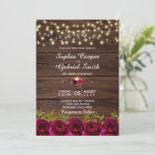 Land Burgundy Floral String Lights Wood Weddenscha Kaart (Staand voorkant)