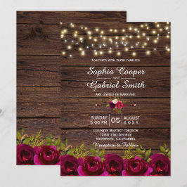 Land Burgundy Floral String Lights Wood Weddenscha Kaart