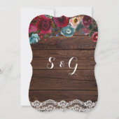 Land Burgundy Navy Floral Lace | Hout Weddenschap Kaart (Achterkant)