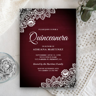 land Burgundy Wood Quinceanera Kaart