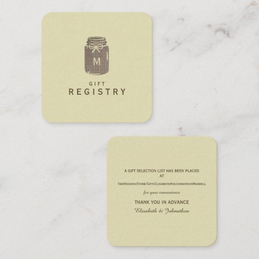 Land Burlap Mason Jar Bruiloft Gift Registry Informatiekaartje (Voorkant / Achterkant)