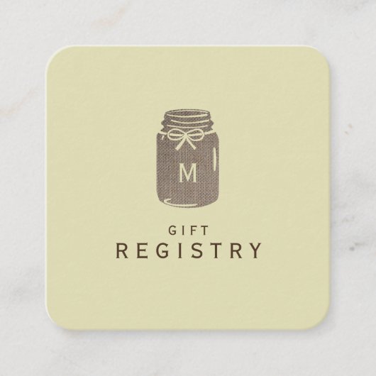 Land Burlap Mason Jar Bruiloft Gift Registry Informatiekaartje (Voorkant)
