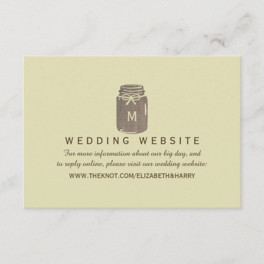 Land Burlap Mason Jar Bruiloft Website Informatiekaartje (Voorkant)