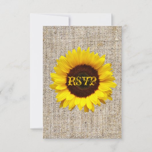 Land Burlap Sunflower Wedding RSVP respons (Voorkant)