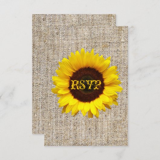 Land Burlap Sunflower Wedding RSVP respons (Voorkant / Achterkant)