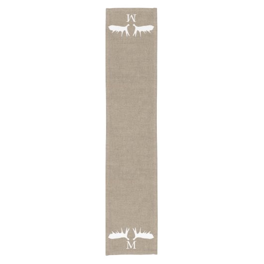 Land Burlap Witte Moose Antlers Monogrammed Korte Tafelloper (Voorkant)