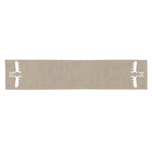 Land Burlap Witte Moose Antlers Monogrammed Korte Tafelloper (Horizontaal)