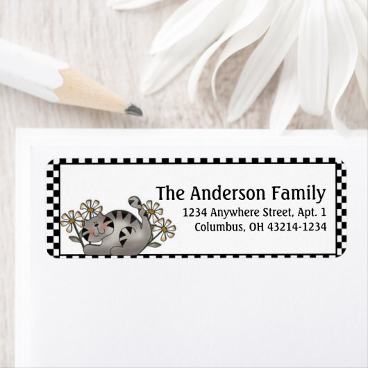 Land Cat & Daisies Return Address Labels (Insitu)