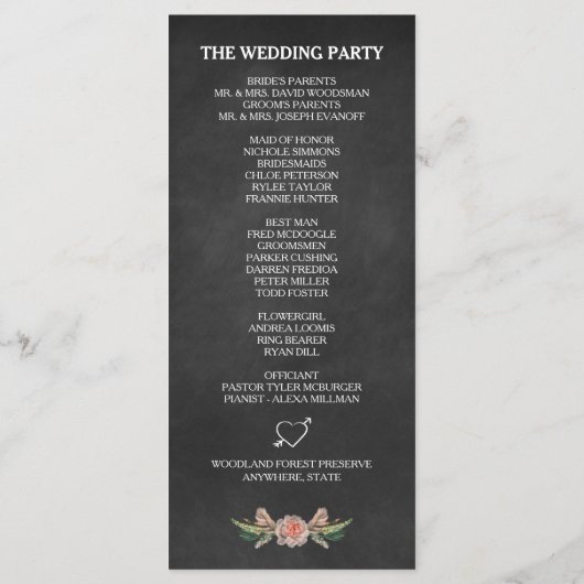 Land Chalkboard Herten gewei bruiloft programma's (Achterkant)