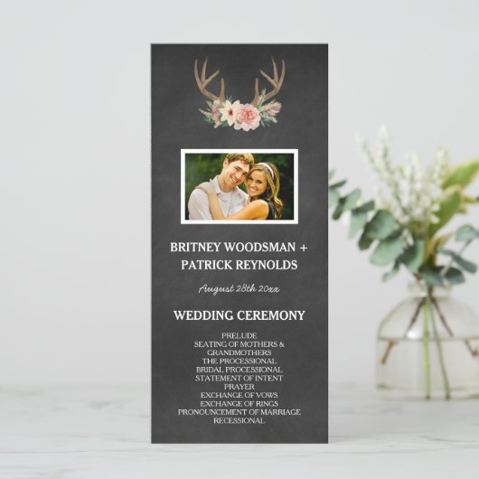 Land Chalkboard Herten gewei bruiloft programma's (Staand voorkant)
