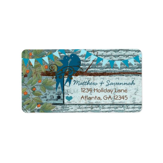 Land Chic Aqua Bunting Tortelduifjes Etiket (Voorkant)