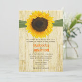Land Chic Barn Wood Sunflower Wedding Invitation Kaart (Staand voorkant)
