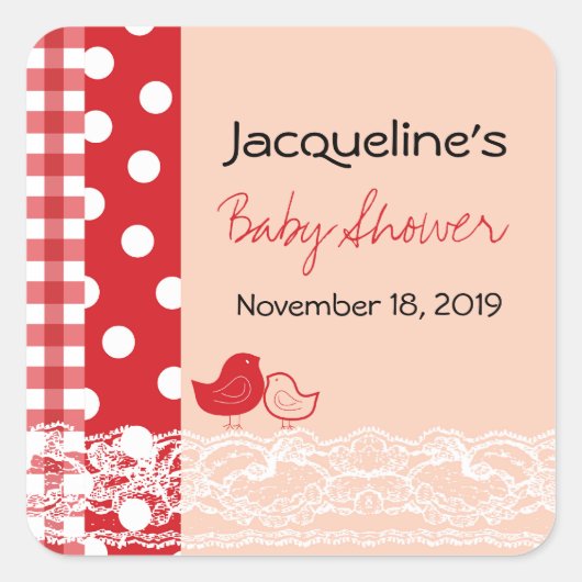 Land Chic Birds Lace Girl Baby shower Sticker (Voorkant)