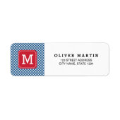 Land Chic Blue Gingham Monogram Etiket (Voorkant)
