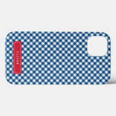 Land Chic Blue Gingham personaliseren met naam Case-Mate iPhone Case (Achterkant (horizontaal))