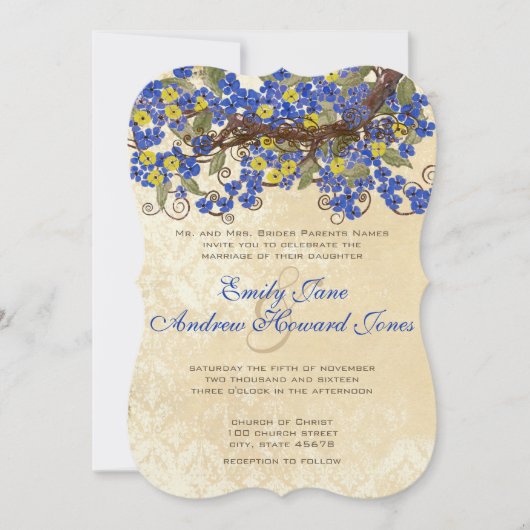 Land Chic Blue Yellow Cherry Blossom Invite Kaart (Voorkant)