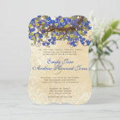 Land Chic Blue Yellow Cherry Blossom Invite Kaart (Staand voorkant)
