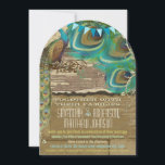 Land Chic Bunting Peacock oud hout Kaart<br><div class="desc">Rustic Aqua en Brown Peacock Weddings Meer Shabby Country Peacock Uitnodigingen</div>