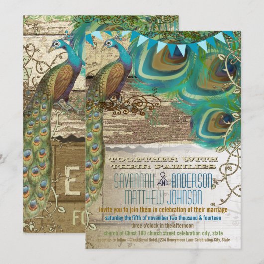 Land Chic Bunting Peacock  oud hout Kaart (Voorkant / Achterkant)