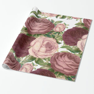  land - chic burgundy roze roze bloemen cadeaupapier